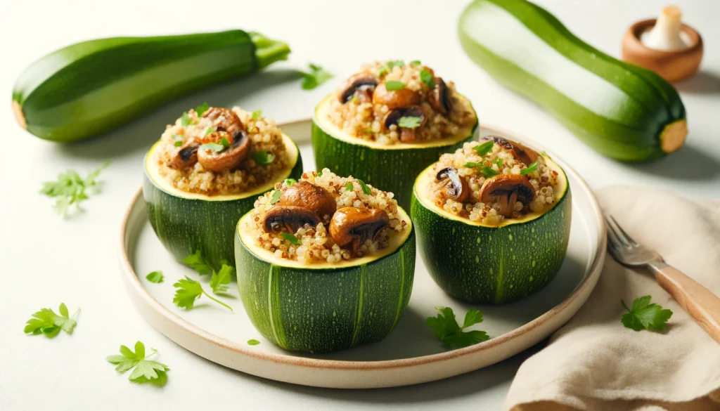 Calabacines Rellenos de Quinoa y Champiñones.información nutricional,calorías,freidora de aire,airfryer,receta 