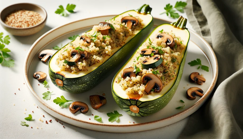 Receta de Calabacines Rellenos de Quinoa y Champiñones en freidora de aire. Información nutricional,calorías,freidora de aire,airfryer 