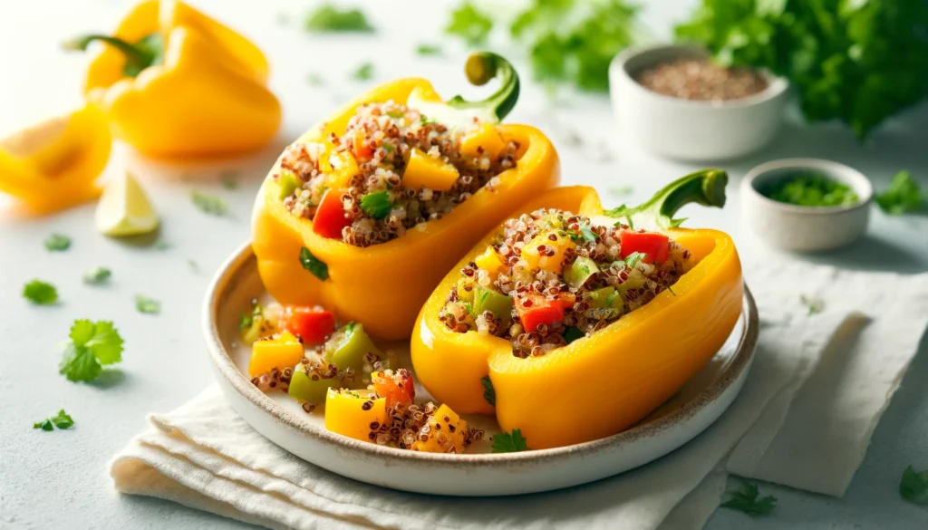 Receta de Pimientos Rellenos de Quinoa y Vegetales en freidora de aire.información nutricional.calorías airfryer