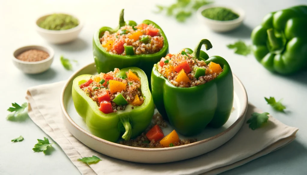 Receta de Pimientos Rellenos de Quinoa y Vegetales en freidora de aire.información nutricional.calorías airfryer