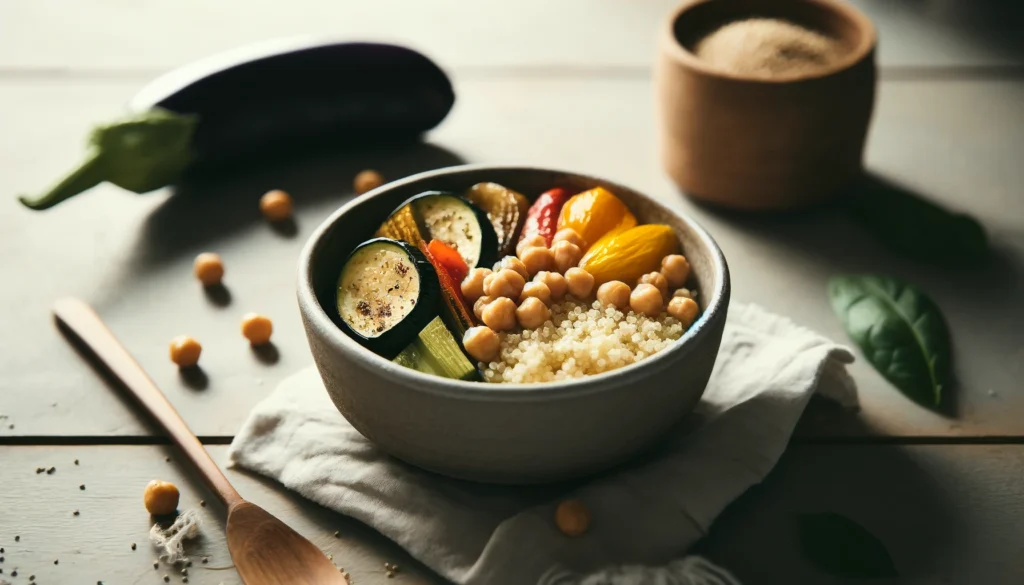 Receta de Bol de Quinoa con Garbanzos y Vegetales Asados en freidora de aire.información nutricional.calorías airfryer