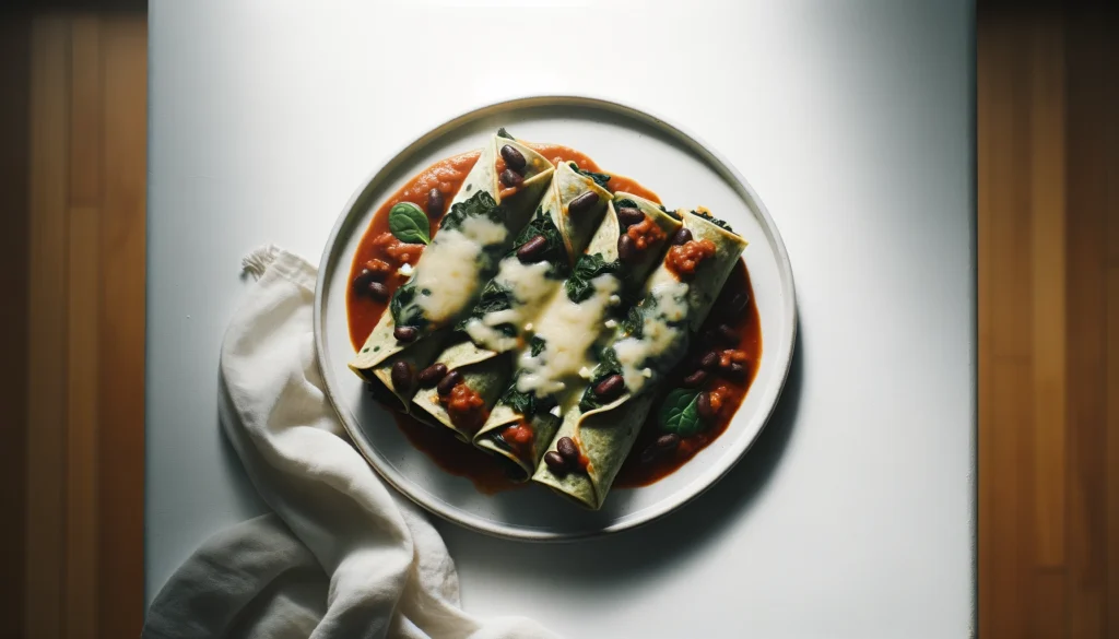 Receta de Enchiladas de Espinacas y Frijoles Negros en freidora de aire.información nutricional.calorías airfryer