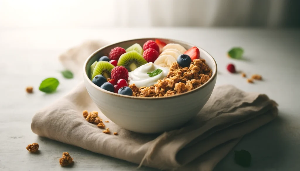 Receta de Tazón de Yogur con Granola Casera y Frutas Frescas en freidora de aire.información nutricional.calorías airfryer