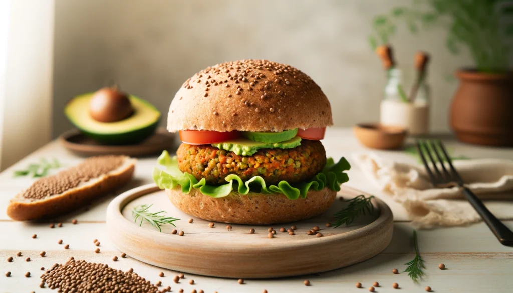 Receta de Hamburguesas de Lentejas y Quinoa en Pan Integral en freidora de aire.información nutricional.calorías airfryer