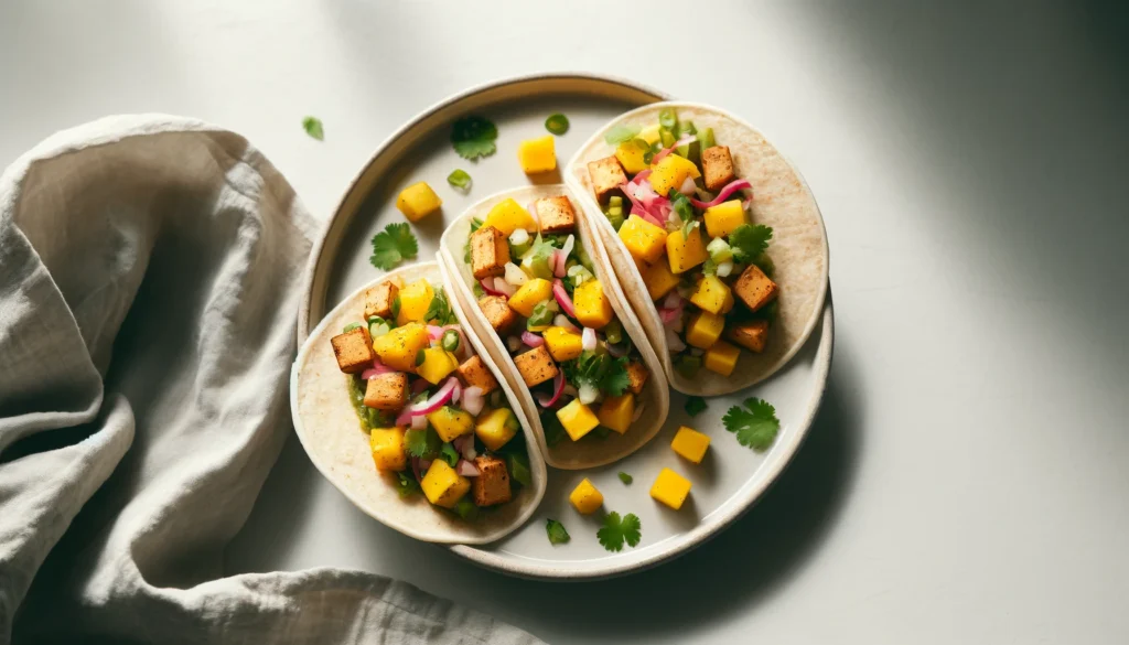 Receta de Tacos de Tofu Marinado con Salsa de Mango en freidora de aire.información nutricional.calorías airfryer 