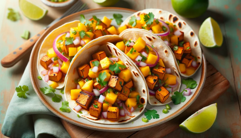 Receta de Tacos de Tofu Marinado con Salsa de Mango en freidora de aire.información nutricional.calorías airfryer