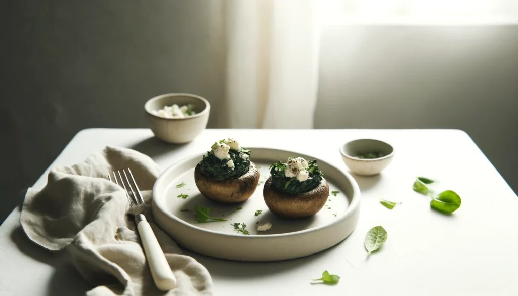 Receta de Champiñones Rellenos de Espinacas y Queso Feta en freidora de aire. Información nutricional,calorías,airfryer