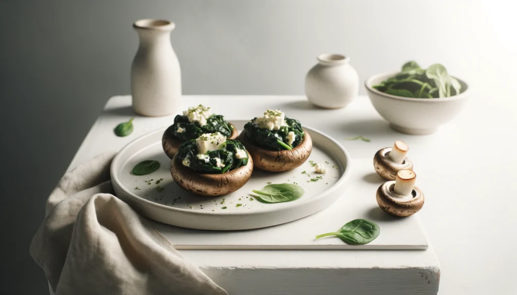 Receta de Champiñones Rellenos de Espinacas y Queso Feta en freidora de aire.información nutricional,calorías,airfryer 