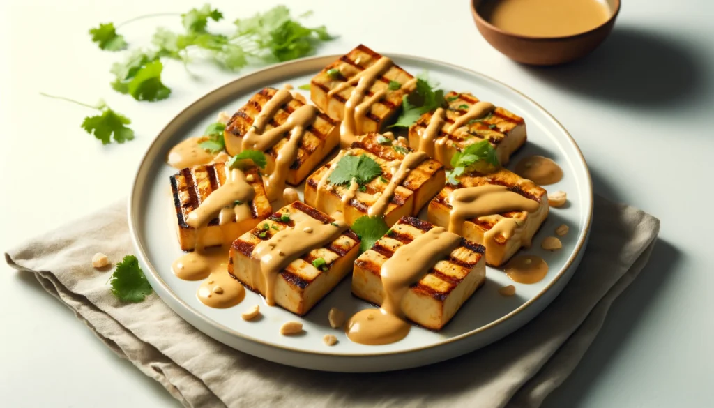 Receta de Tofu a la Plancha con Salsa de Cacahuete en freidora de aire.información nutricional.calorías airfryer 